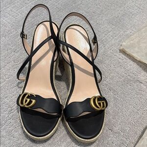 Authentic Chic Black and Gold Gucci Women's Sandals
